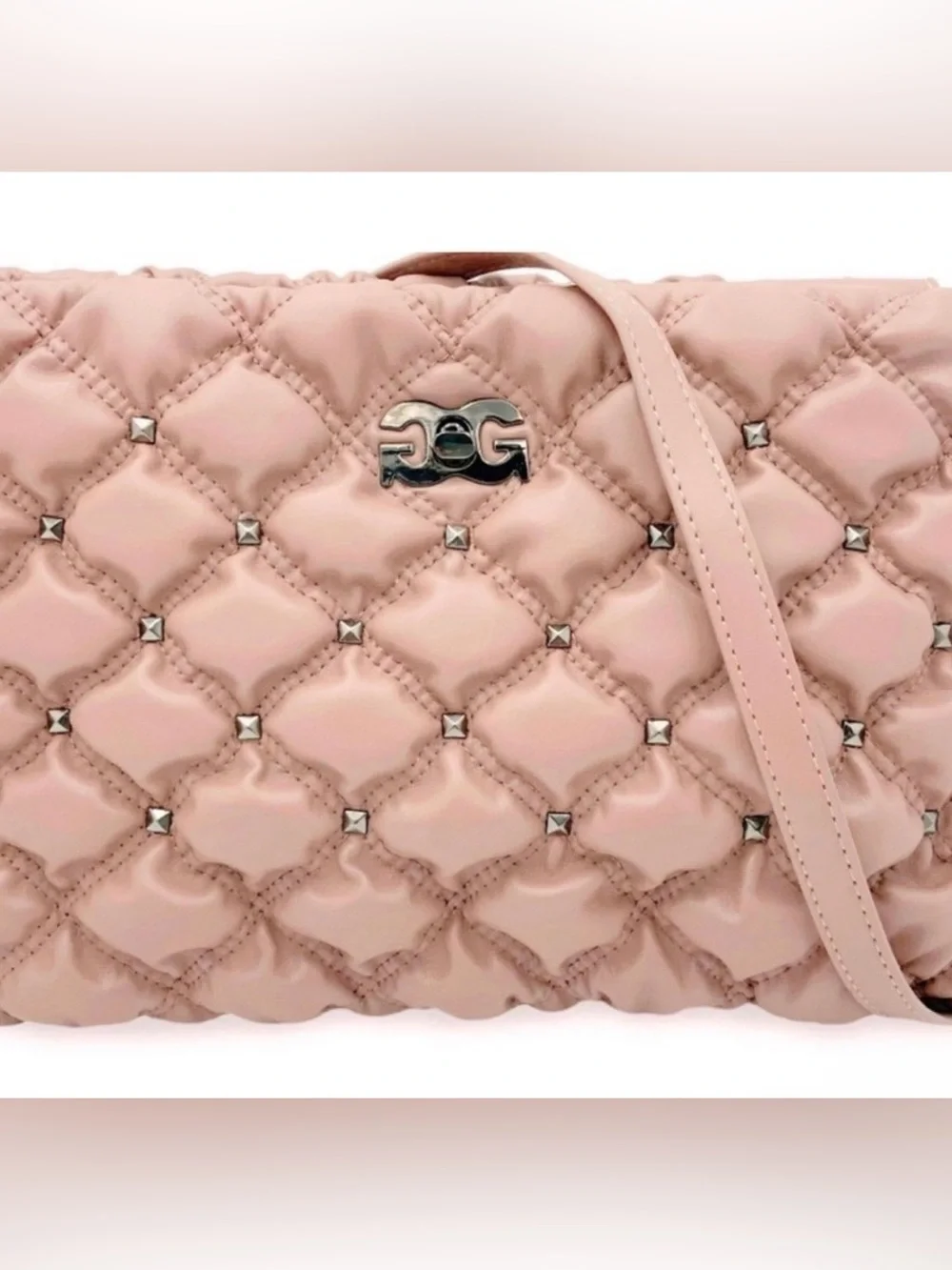Gilda Paris Waffle Quilted Studded Shoulder Bag in Blush Pink - Picture 2 of 3